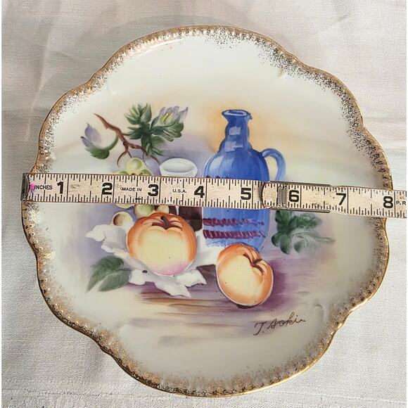 Vtg T. Sokir Hand Painted Porcelain Still Life Decorative Wall Plate Gold Trim - Picture 3 of 3